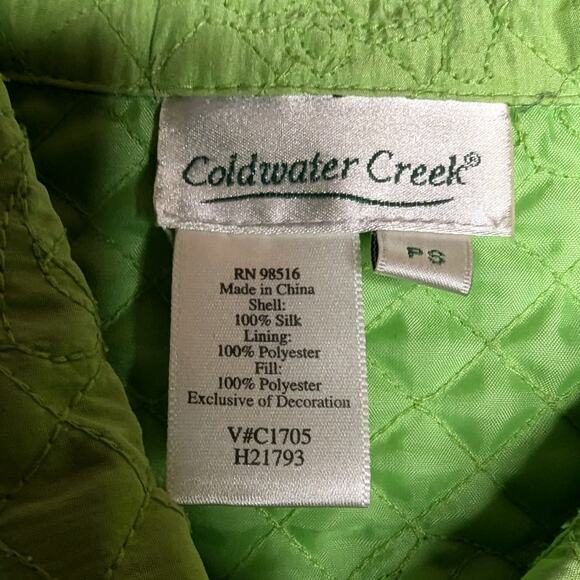 Vtg Y2K Coldwater Creek Lime Green 100% Silk Quilted Button Up Barn Jacket P S - Picture 5 of 5